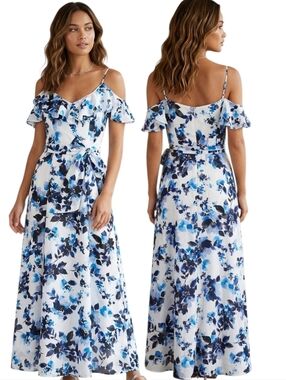 ELIZA J. Cold Shoulder Floral Print Maxi Dress - Size 6P